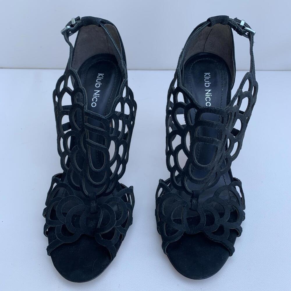 Klub Nico Black Lace Up Open Toe Sandals Womens Size 8 M - Picture 2 of 9